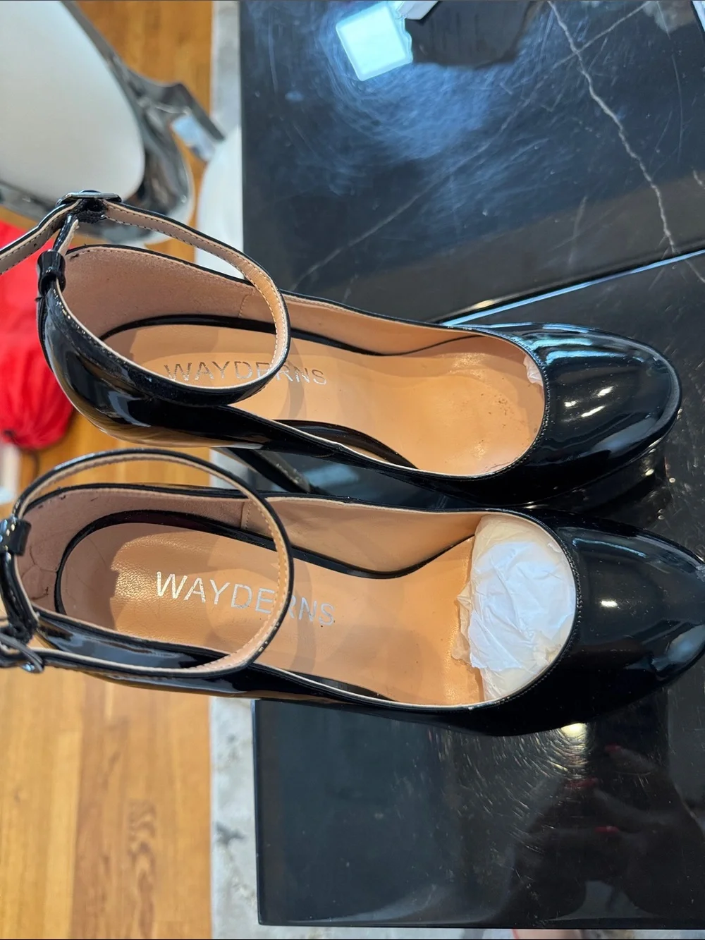 Black Patent Platform Ankle-Strap Pumps by VAYDERNS